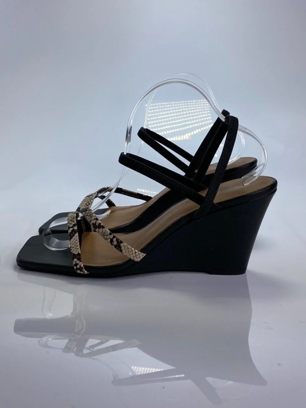 NORDSTROM RACK Women's Reena Wedge Sandal In Black- Beige Snake Sz 11